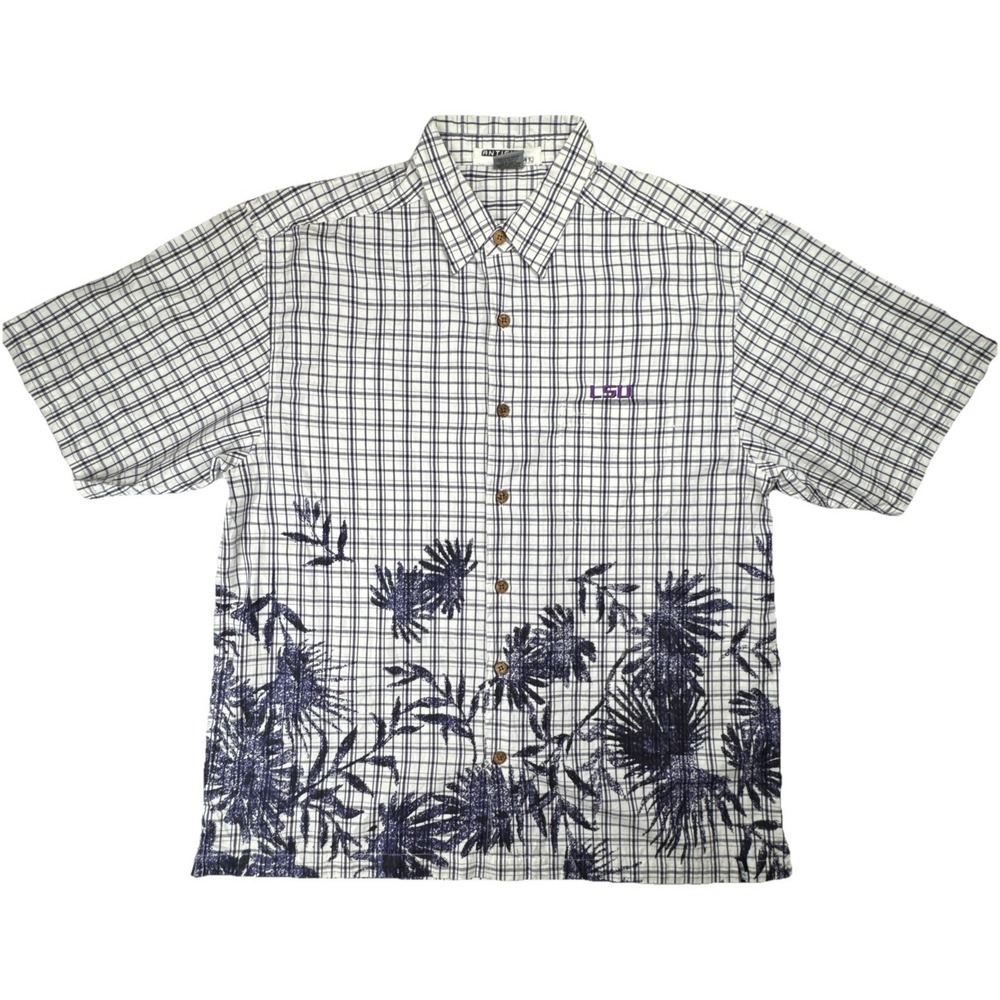 Antigua Mens LSU Tigers Shirt Large Cotton Plaid Floral Tropical‎ NCAA Game Day